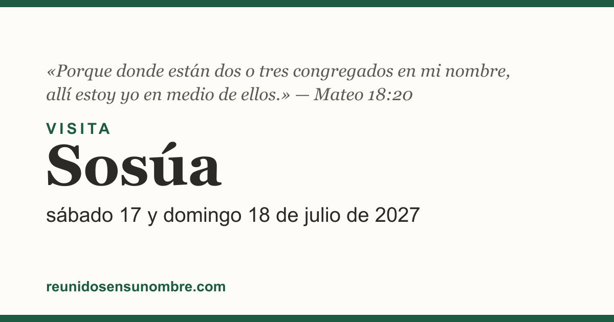 Tarjeta del evento: Visita en Sosúa, sábado 17 y domingo 18 de julio de 2027